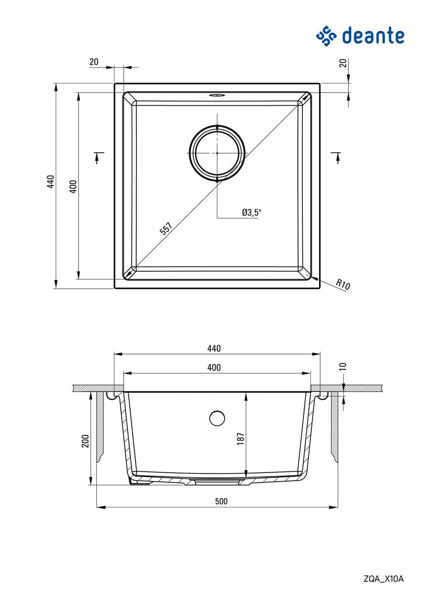 Deante Corda Granitspülbecken, 1-Becken, Unterbau Grau metallic