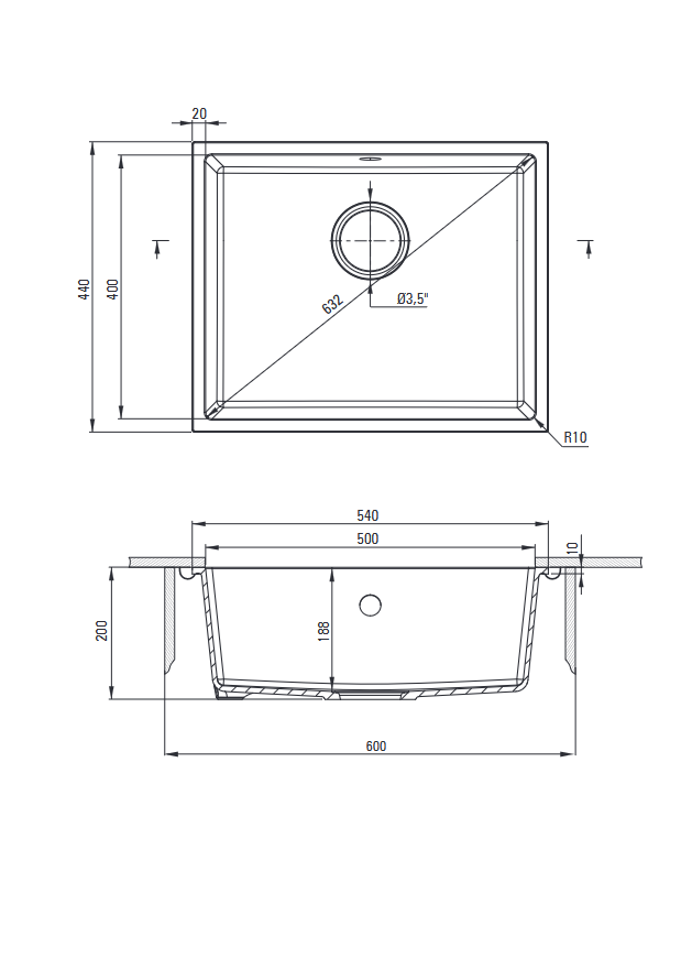 Deante Corda Granitspülbecken, 1-Becken, Unterbau Graphit Metallic