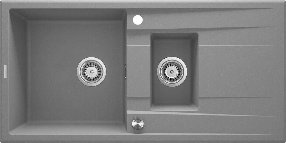 Deante Eridan Granitspülbecken, 1.5-Becken mit Abtropffläche Grau metallic
