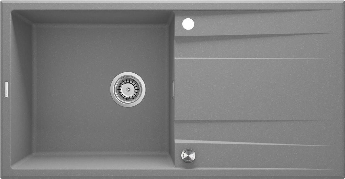 Deante Eridan Granitspülbecken, 1-Becken mit Abtropffläche Grau metallic