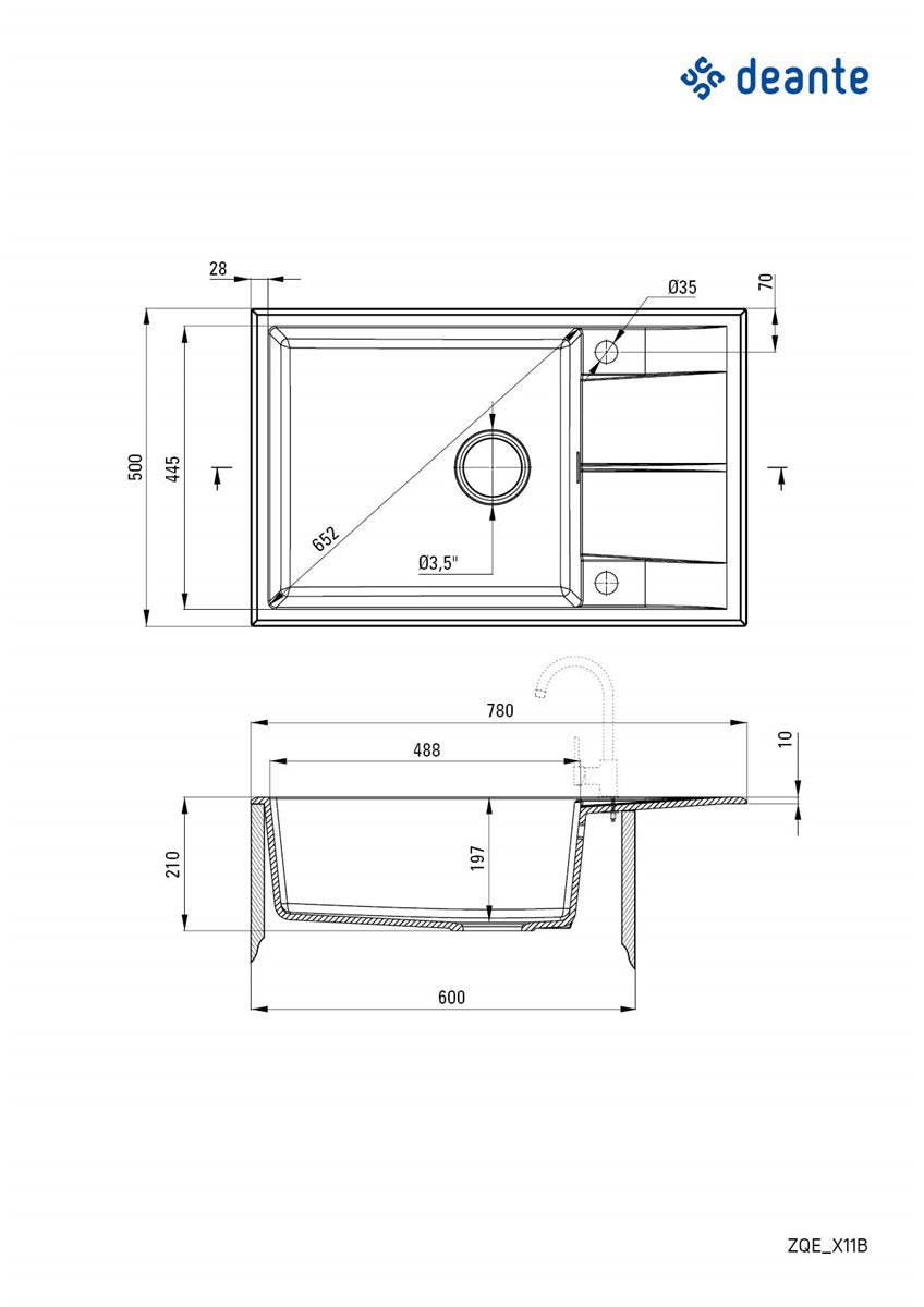 Deante Eridan Granitspülbecken, 1-Becken mit Abtropffläche Graphit metallic