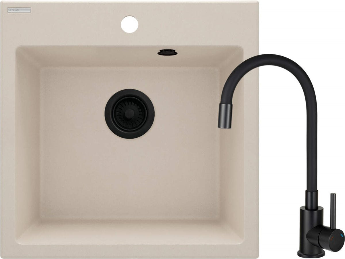 Deante Evora Granitspülbecken mit Armatur, 1-Becken beige