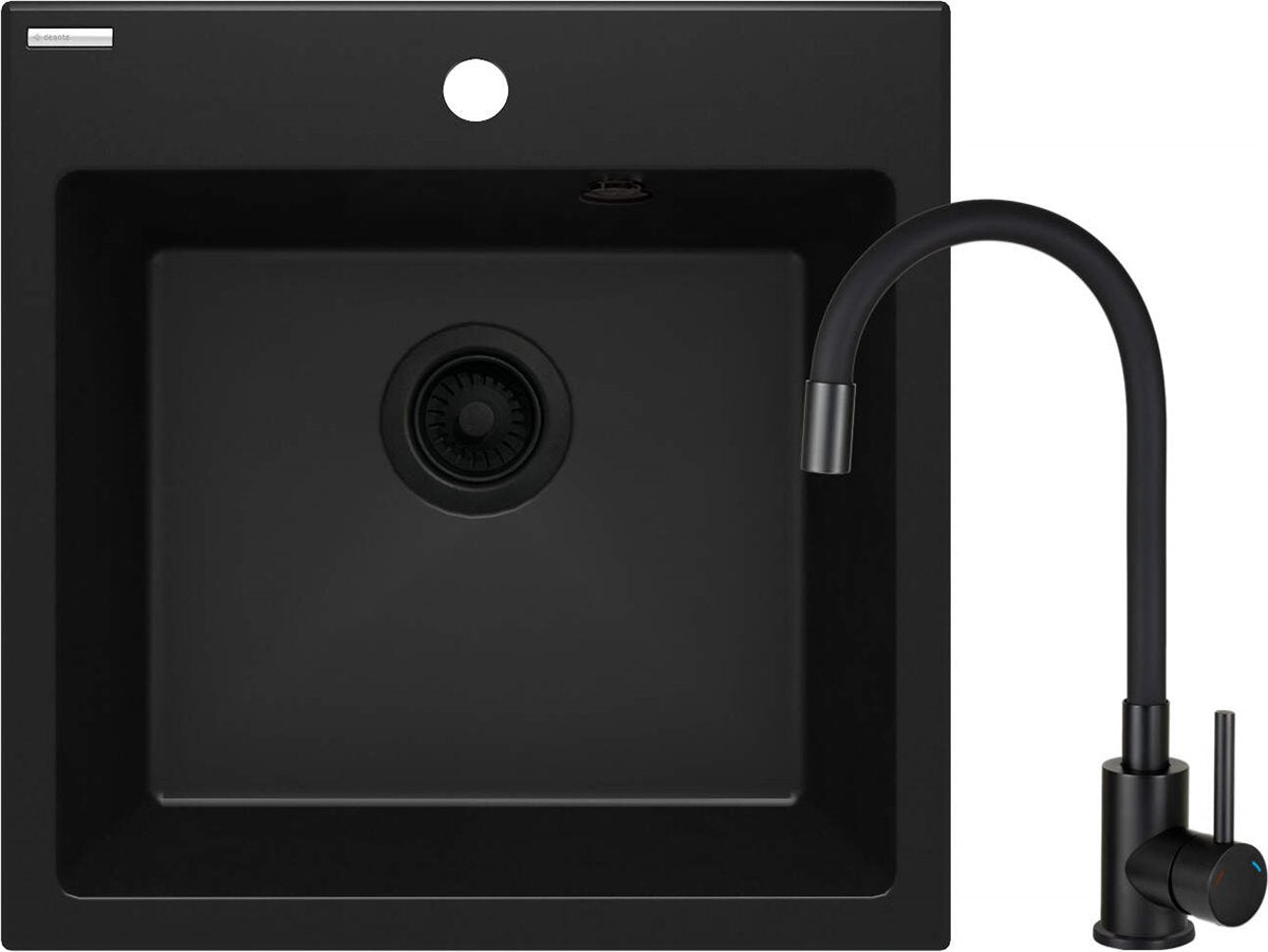 Deante Evora Granitspülbecken mit Armatur, 1-Becken Nero