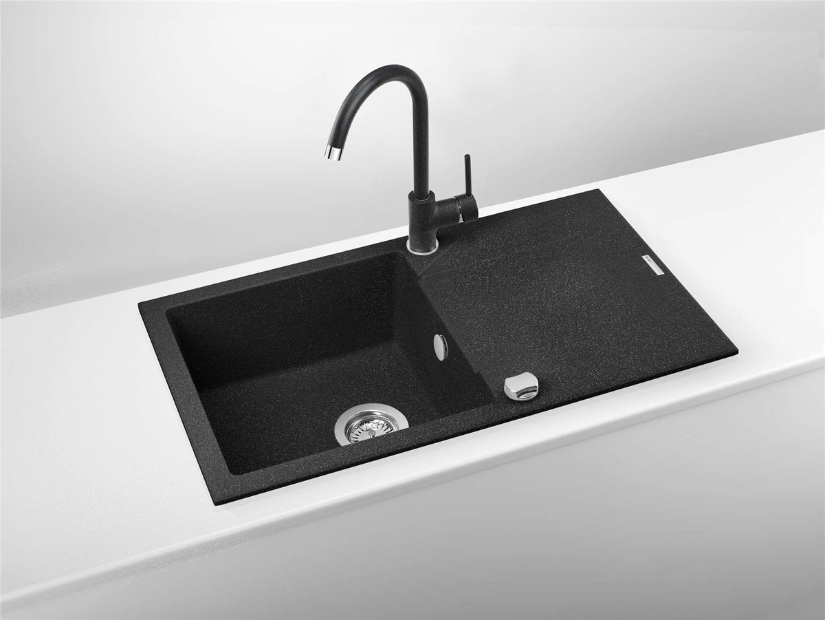 Deante Evora Granitspülbecken, 1-Becken mit Abtropffläche Graphit