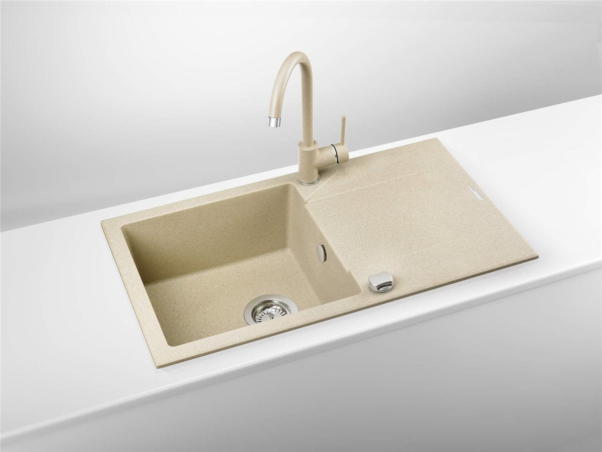 Deante Evora Granitspülbecken, 1-Becken mit Abtropffläche Sand