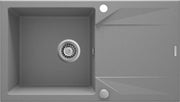 Deante Evora Granitspülbecken, 1-Becken mit Abtropffläche Grau metallic