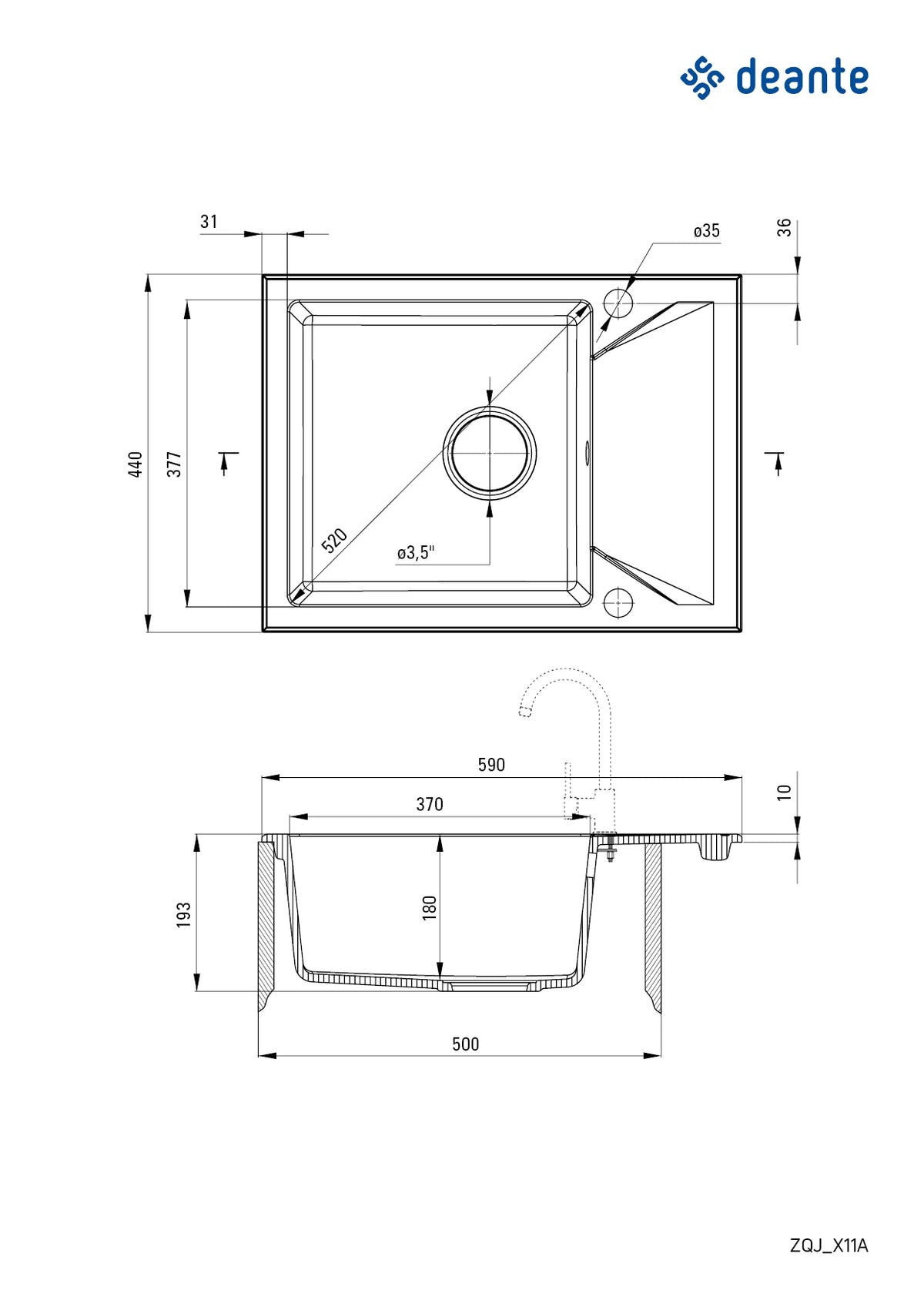 Deante Evora Granitspülbecken, 1-Becken mit Abtropffläche Graphit Metallic