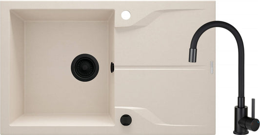 Deante Andante Granitspülbecken mit Armatur, 1-Becken mit Abtropffläche beige