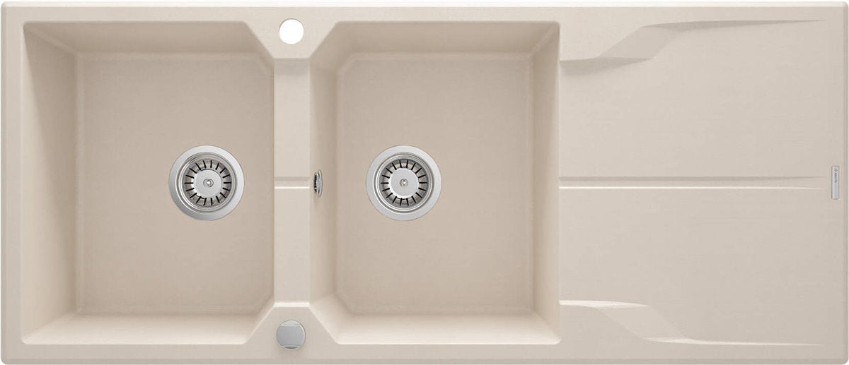 Deante Andante Granitspülbecken, 2-Becken mit Abtropffläche beige