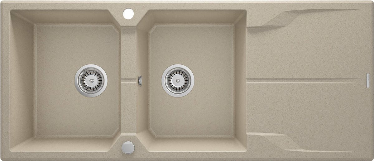 Deante Andante Granitspülbecken, 2-Becken mit Abtropffläche Sand