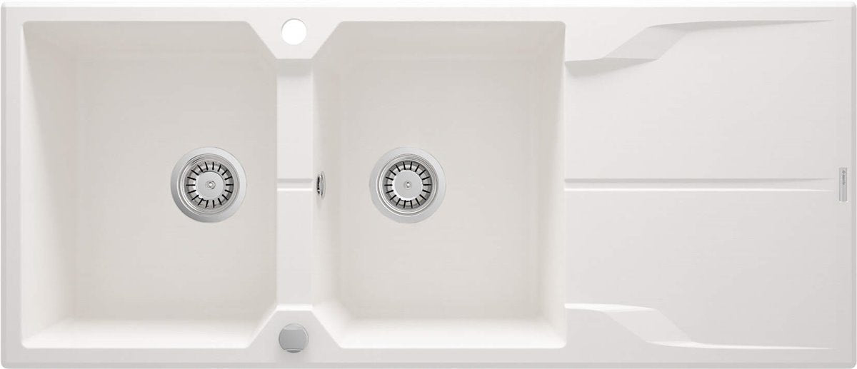 Deante Andante Granitspülbecken, 2-Becken mit Abtropffläche Alabaster