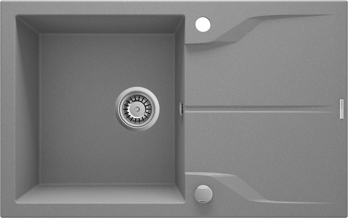 Deante Andante Granitspülbecken, 1-Becken mit Abtropffläche Grau metallic
