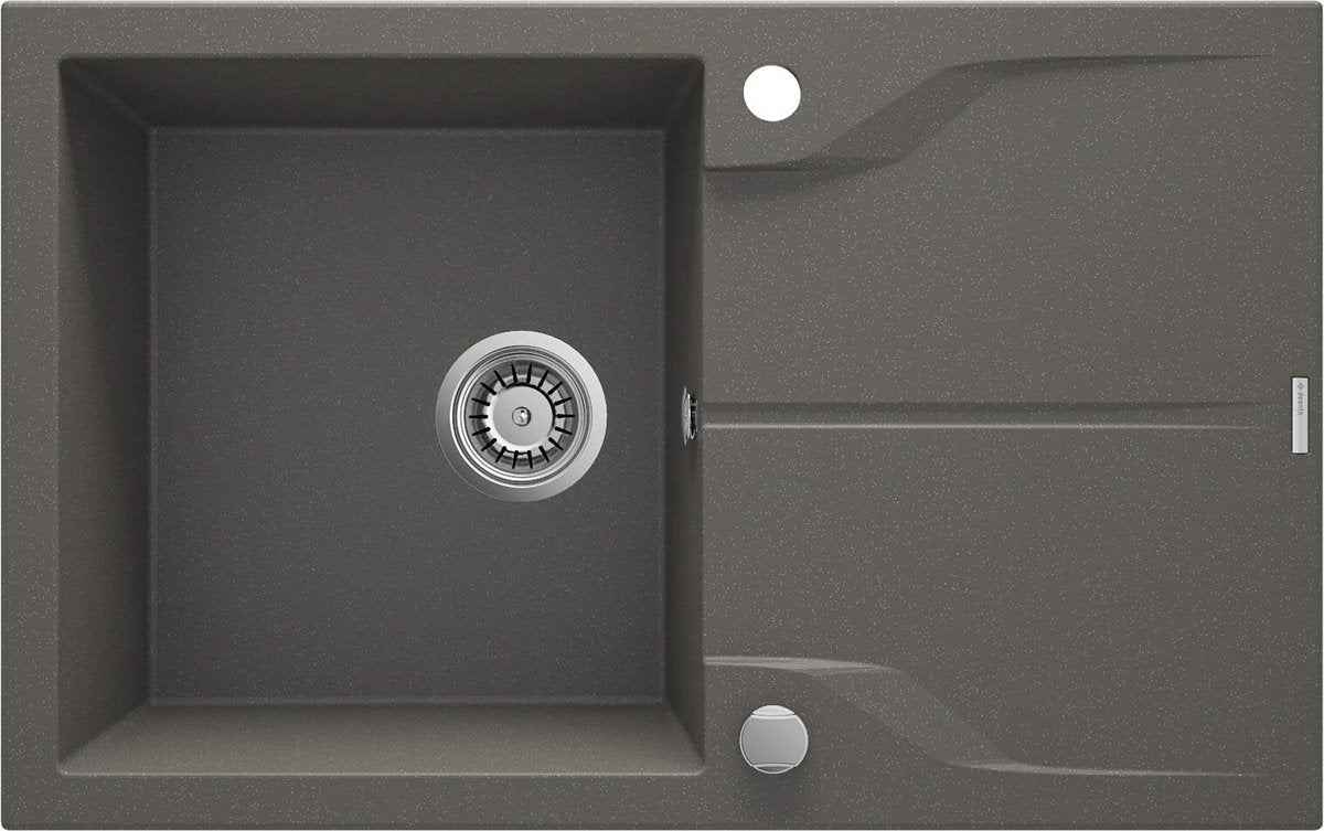 Deante Andante Flush Granitspülbecken, 1-Becken mit Abtropffläche - Flächenbündige Montage Anthrazit