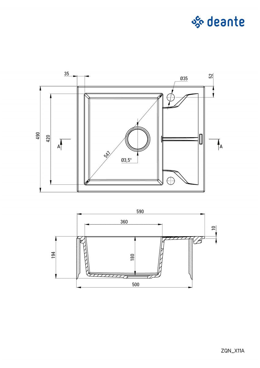 Deante Andante Granitspülbecken, 1-Becken mit Abtropffläche Graphit Metallic