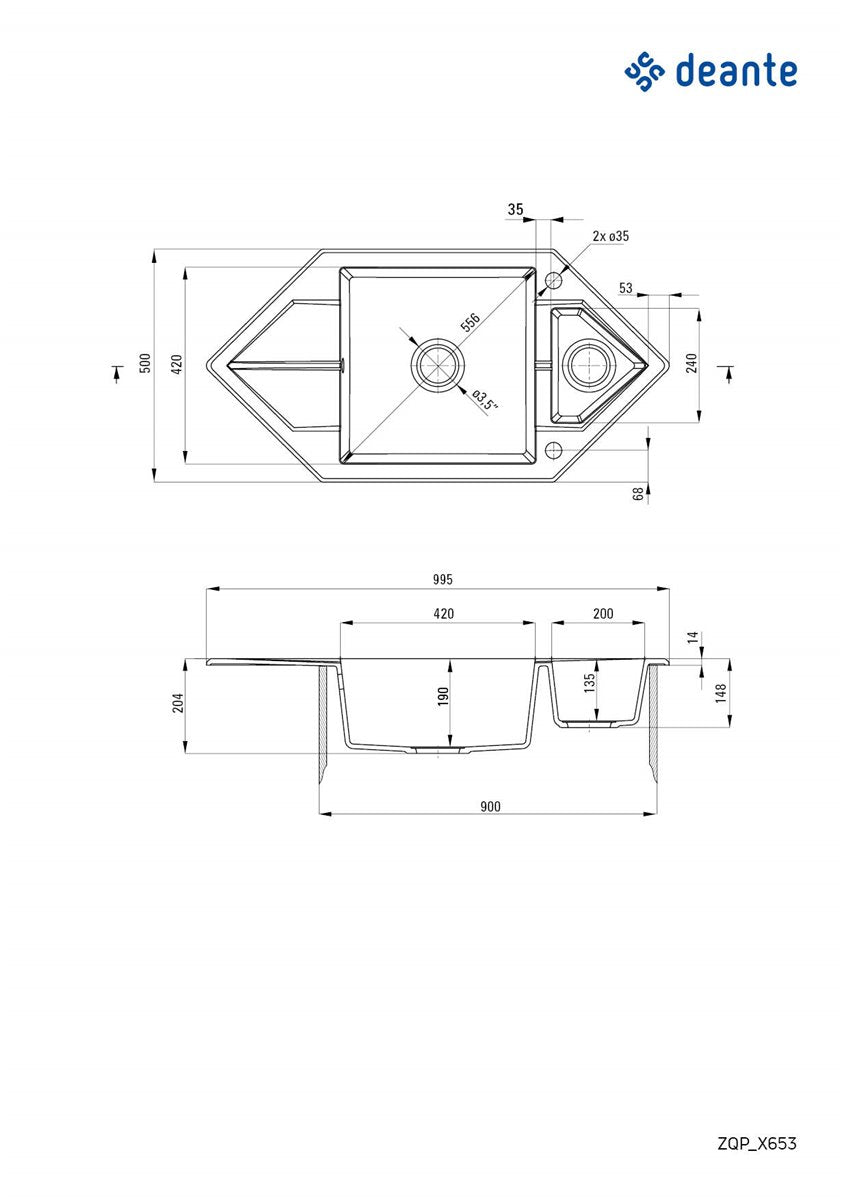 Deante Hexon Granitspülbecken, 1.5-Becken mit Abtropffläche - Space Saver Grau metallic