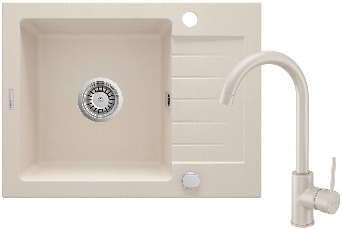 Deante Zorba Granitspülbecken mit Armatur, 1-Becken mit Abtropffläche beige