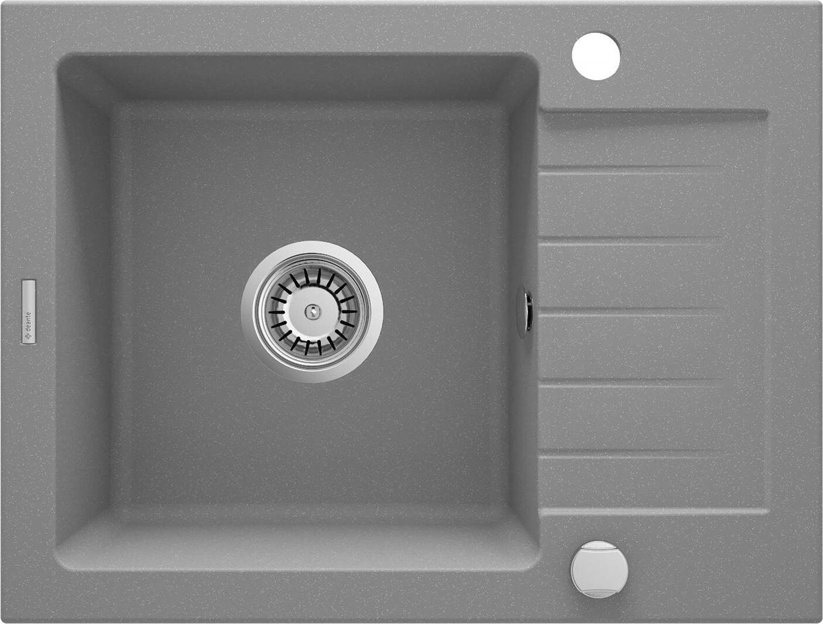 Deante Zorba Granitspülbecken, 1-Becken mit Abtropffläche Grau metallic