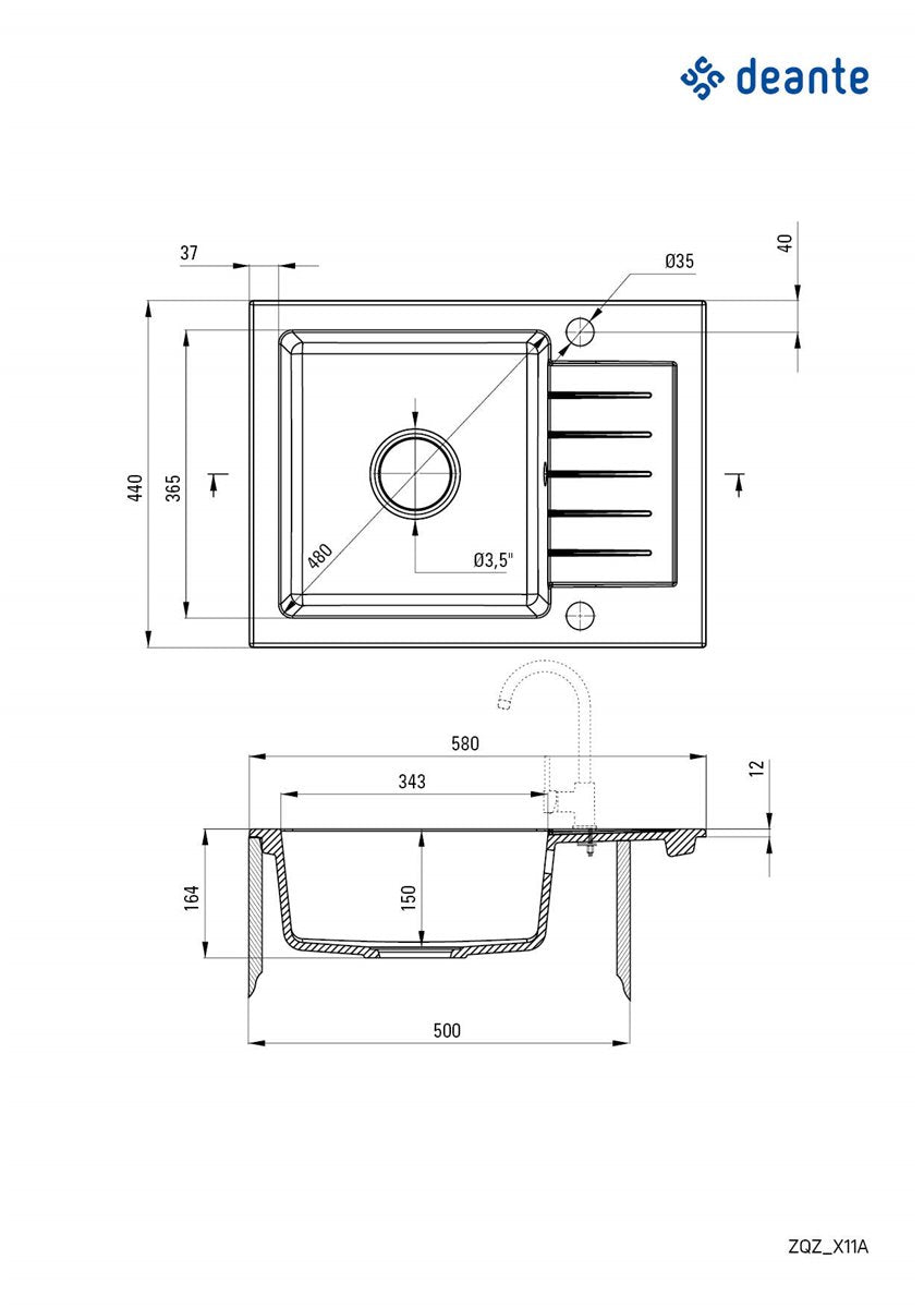 Deante Zorba Granitspülbecken, 1-Becken mit Abtropffläche beige