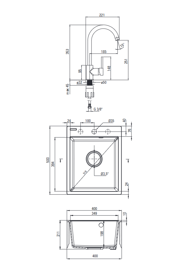 Deante Corio Granitspülbecken mit Armatur, 1-Becken Graphit