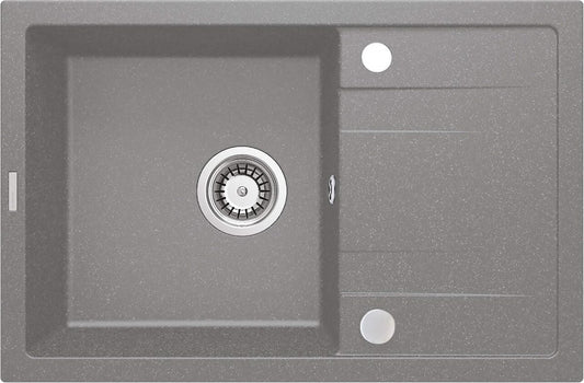 Deante Corio Granitspülbecken, 1-Becken mit Abtropffläche Grau metallic