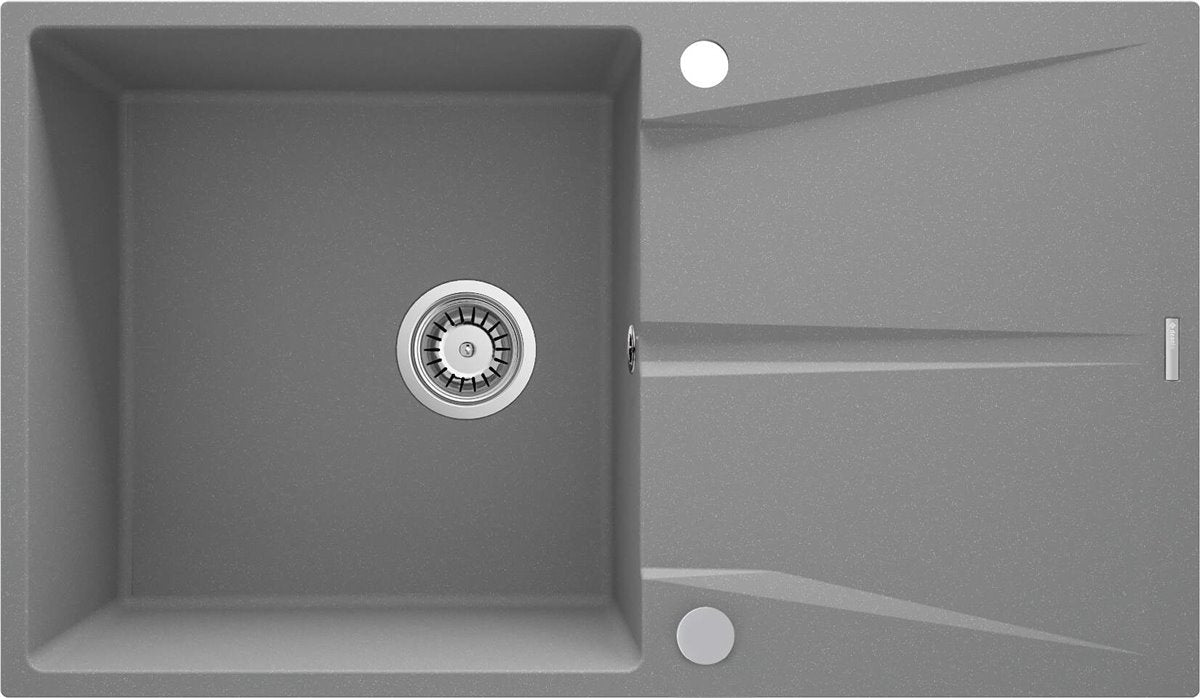 Deante Corio Granitspülbecken, 1-Becken mit Abtropffläche Grau metallic