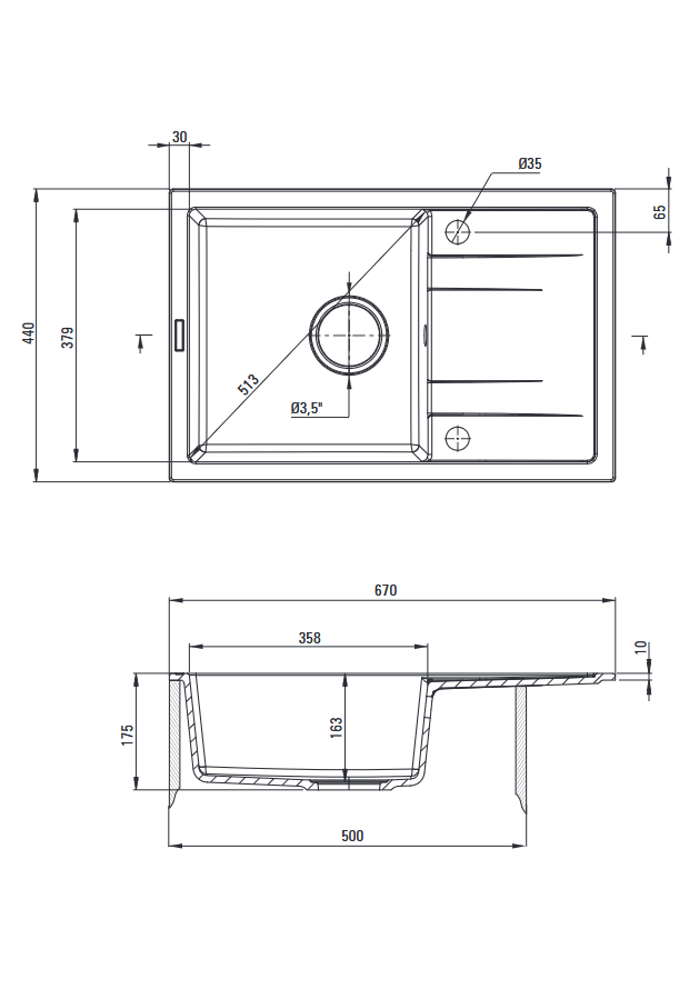 Deante Corio Granitspülbecken, 1-Becken mit Abtropffläche Grau metallic