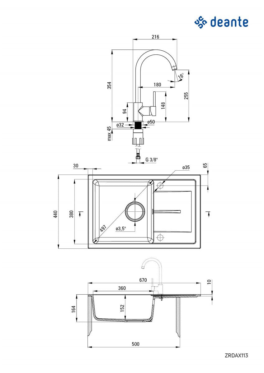 Deante Leda Granitspülbecken mit Armatur, 1-Becken mit Abtropffläche Graphit