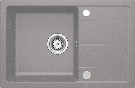 Deante Leda Granitspülbecken, 1-Becken mit Abtropffläche Grau metallic