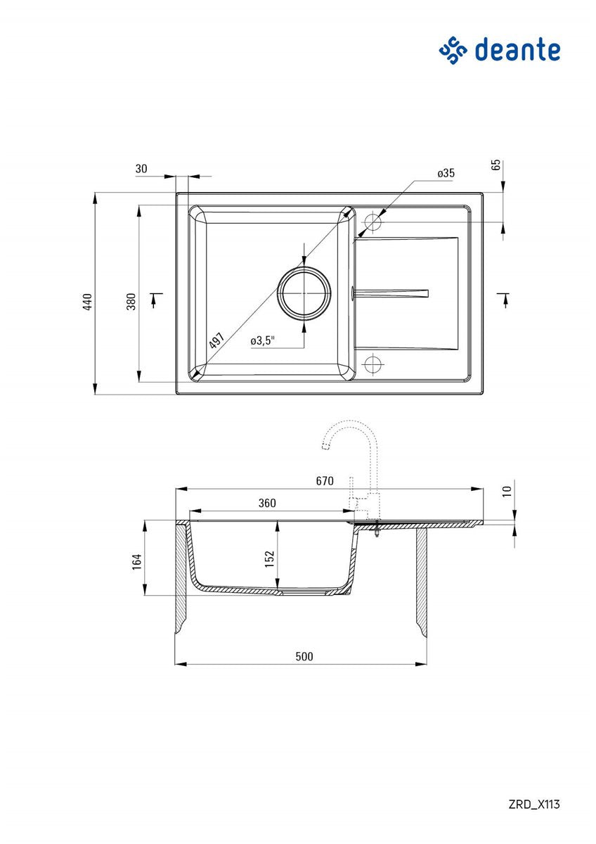 Deante Leda Granitspülbecken, 1-Becken mit Abtropffläche Grau metallic