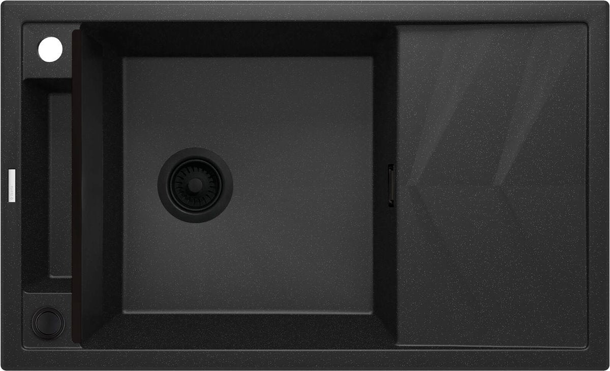Deante Magnetic Magnetic-Granitspülbecken, 1-Becken mit Abtropffläche Graphit metallic