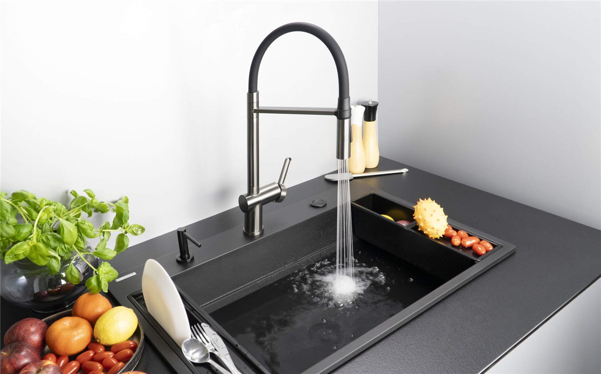 Deante Magnetic Magnetic-Granitspülbecken, 1-Becken Nero
