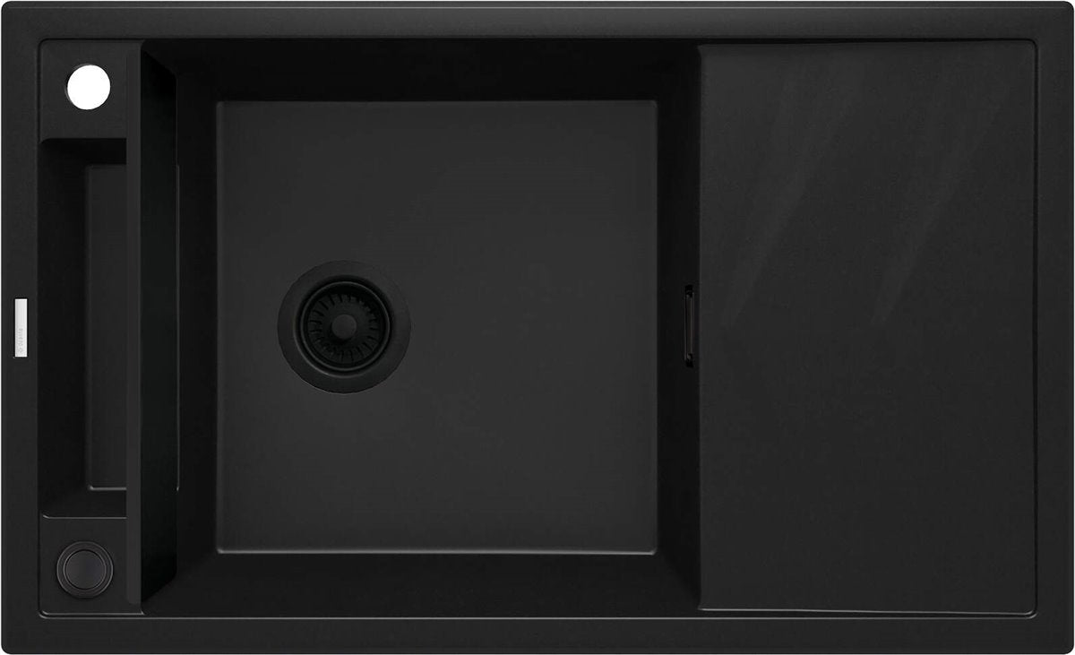 Deante Magnetic Magnetic-Granitspülbecken, 1-Becken mit Abtropffläche Nero