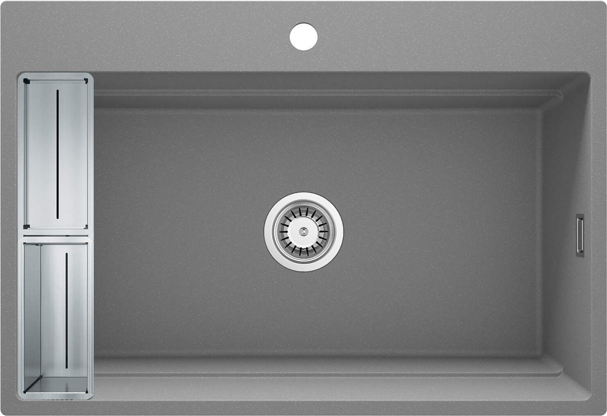 Deante Magnetic Magnetic-Granitspülbecken, 1-Becken Grau metallic
