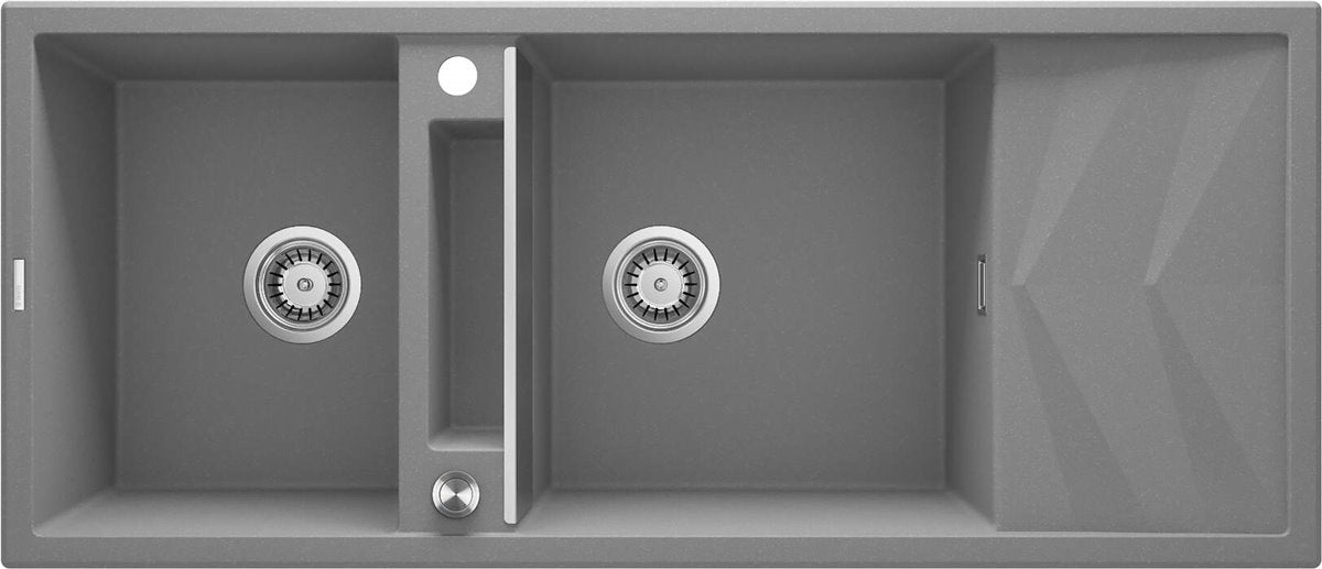 Deante Magnetic-Granitspülbecken, 2-Becken mit Abtropffläche Grau metallic