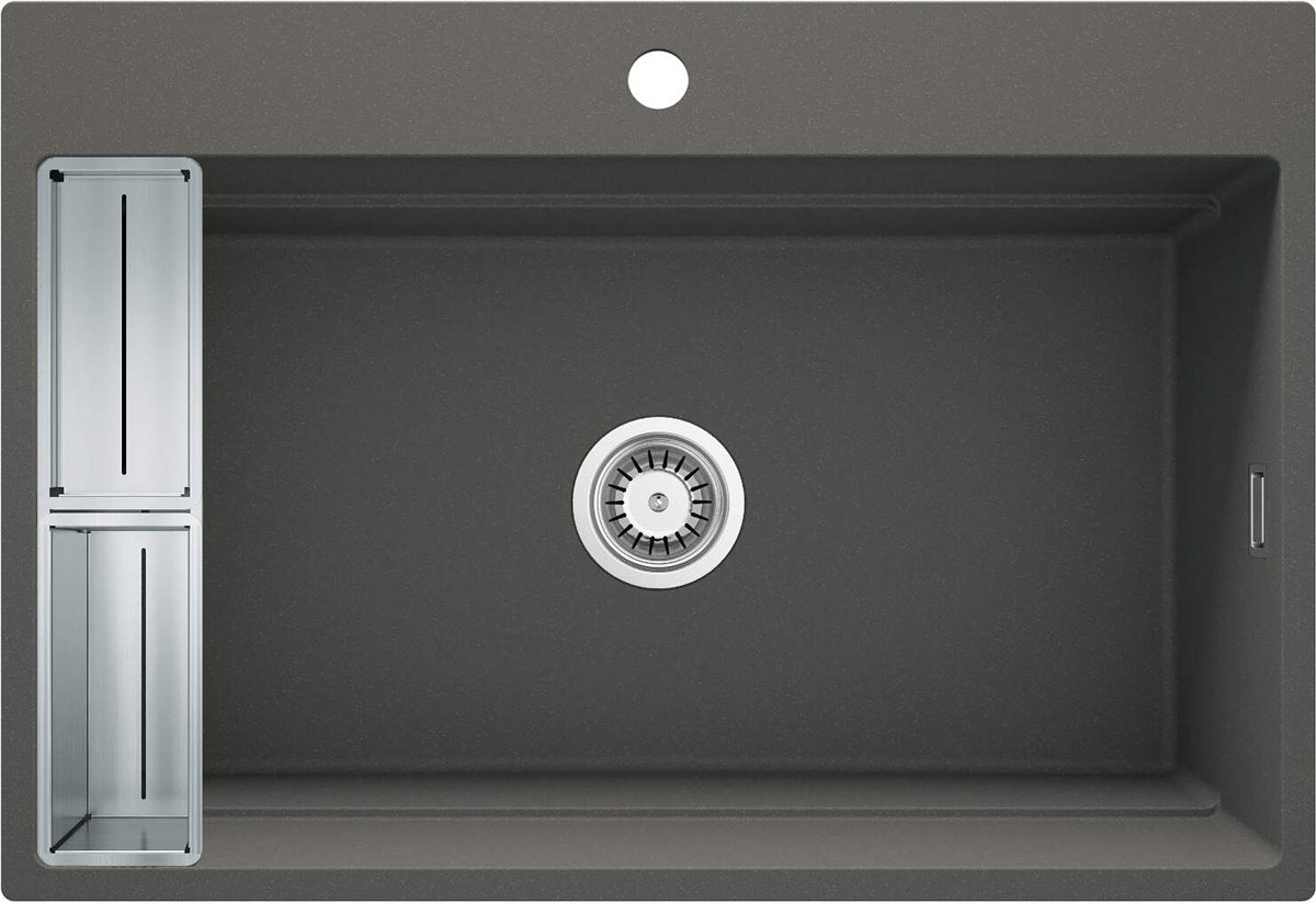 Deante Magnetic Magnetic-Granitspülbecken, 1-Becken Anthrazit Metallic