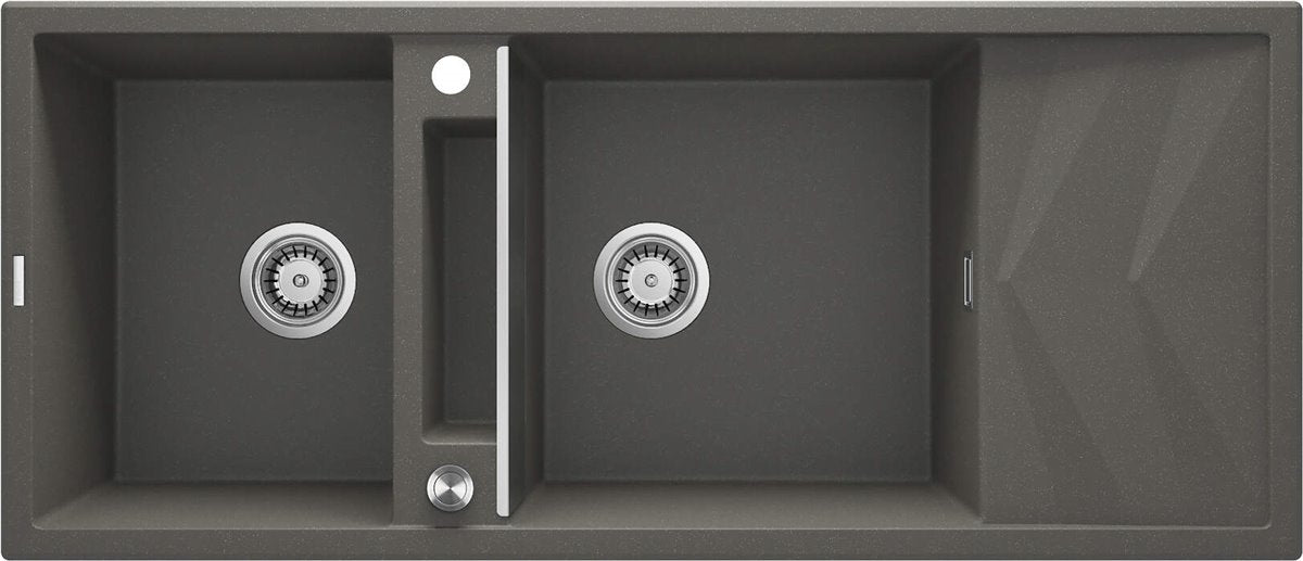 Deante Magnetic-Granitspülbecken, 2-Becken mit Abtropffläche Anthrazit metallic