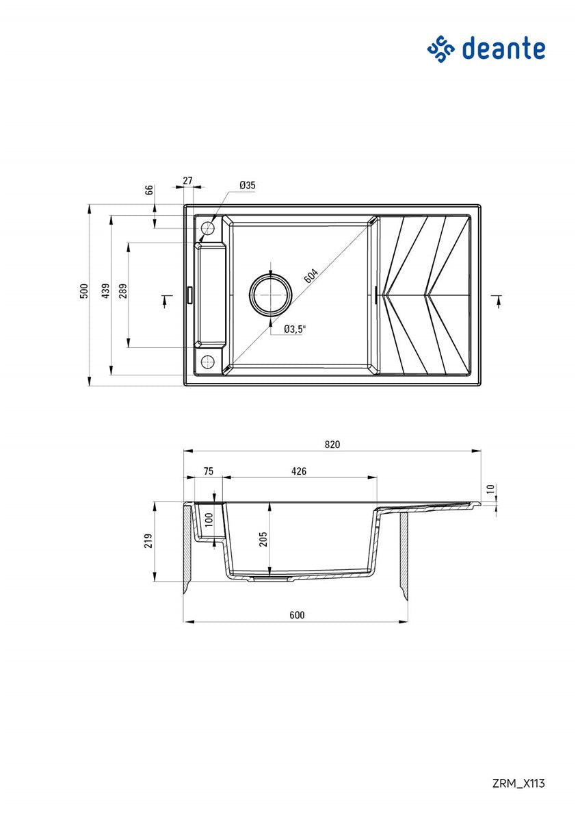 Deante Magnetic Magnetic-Granitspülbecken, 1-Becken mit Abtropffläche Graphit metallic