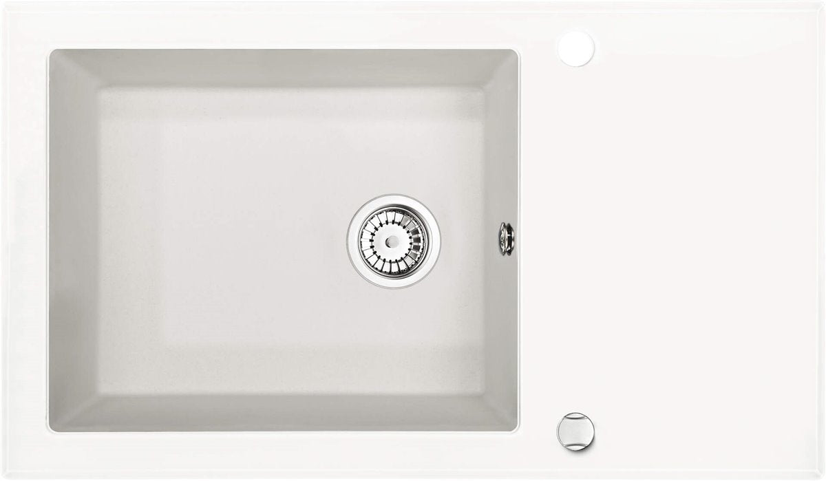 Deante Capella Glas-Granit-Spüle, 1-Becken mit Abtropffläche Alabaster, Grafik