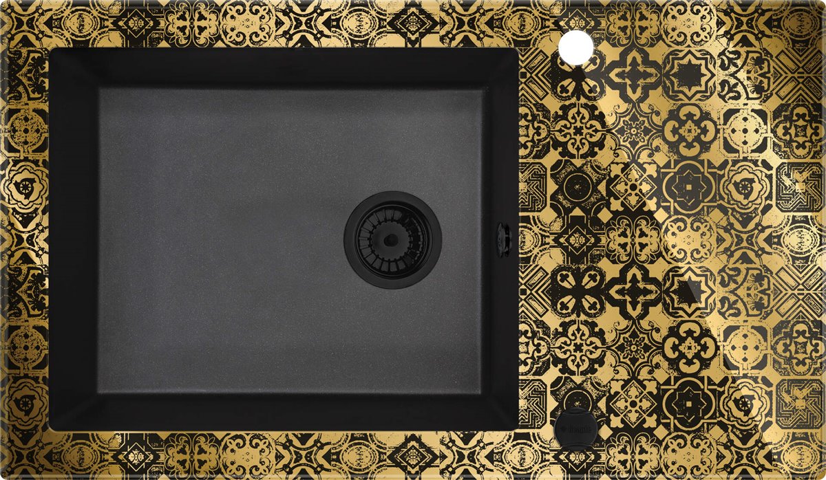 Deante Capella Precious Glas-Granit-Spüle, 1-Becken mit Abtropffläche Grafik, Graphit Metallic