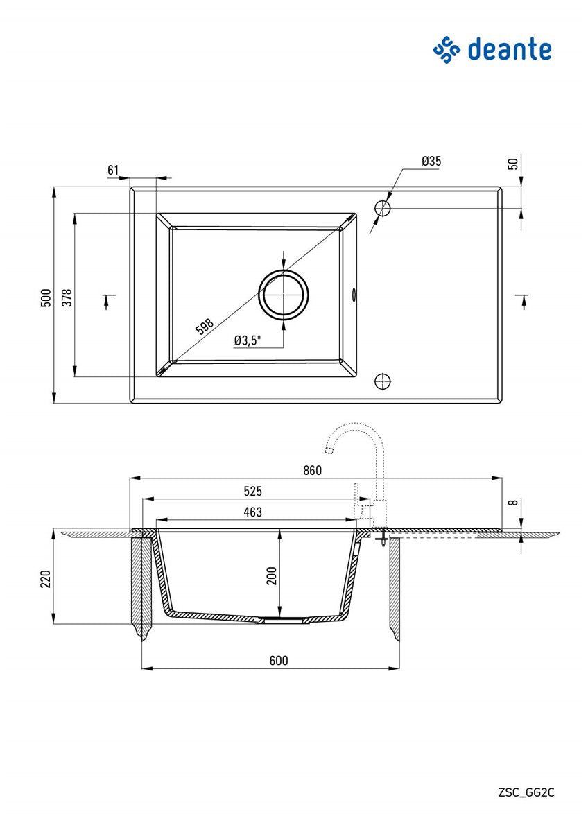 Deante Capella Precious Glas-Granit-Spüle, 1-Becken mit Abtropffläche Grafik, Graphit Metallic