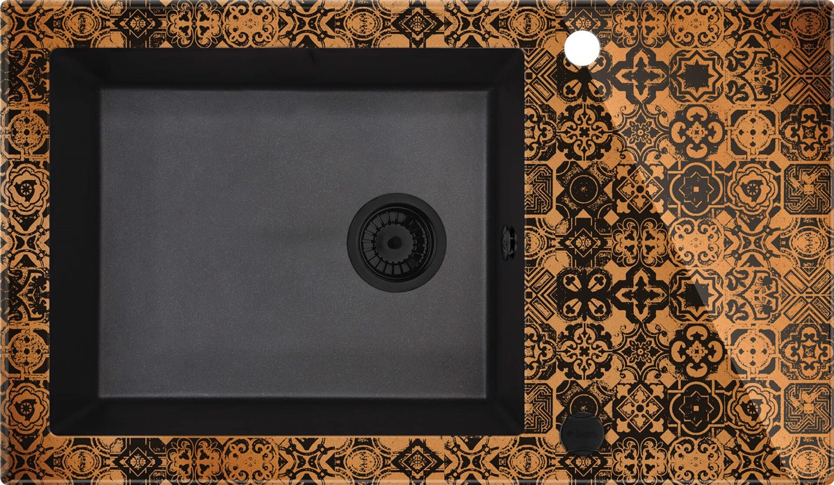 Deante Capella Precious Glas-Granit-Spüle, 1-Becken mit Abtropffläche Grafik, Graphit metallic