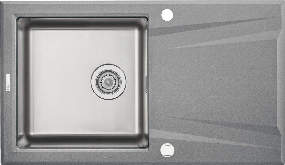 Deante Prime Granit-Stahlspülbecken, 1-Becken mit Abtropffläche Grau metallic