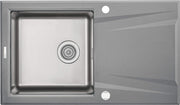 Deante Prime Granit-Stahlspülbecken, 1-Becken mit Abtropffläche Grau metallic