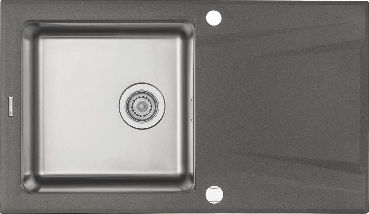 Deante Prime Granit-Stahlspülbecken, 1-Becken mit Abtropffläche Anthrazit metallic