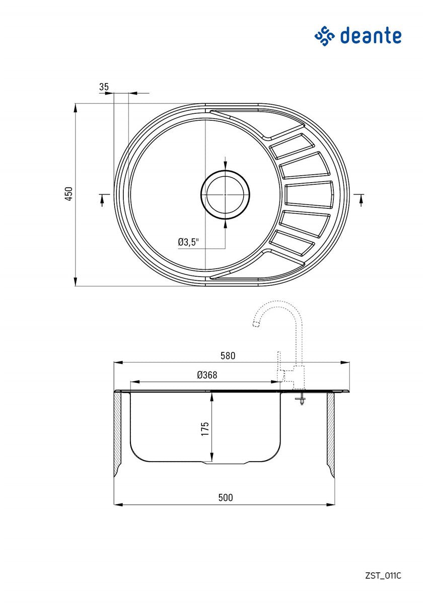 Deante Stock Stahlspülbecken, 1-Becken mit Abtropffläche Satin