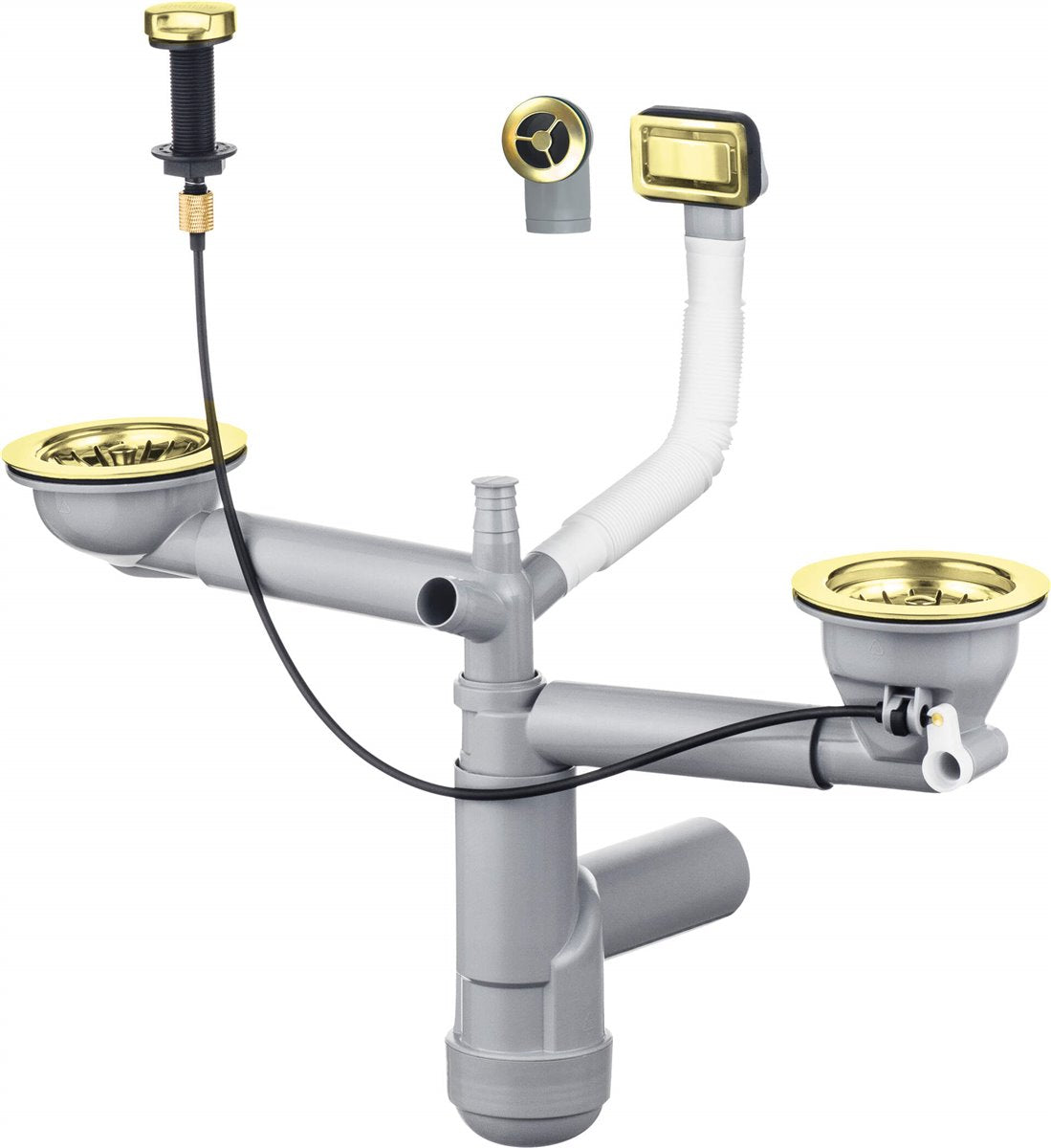 Deante Space-Saver Lux Siphon für Granitspülbecken, 1.5 und 2-Becken - Space Saver Gold