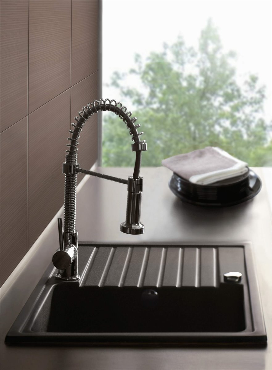 Deante Zorba Granitspülbecken, 1-Becken mit Abtropffläche Graphit