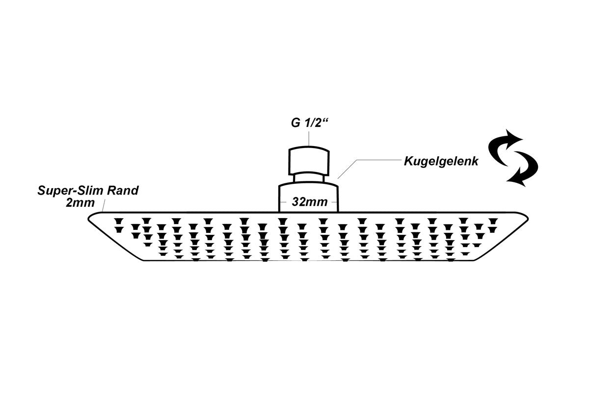 ATCO Kopfbrause Edelstahl Quadrat Eckig Regendusche Regenbrause Brausekopf Duschkopf